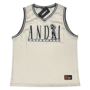 VINTAGE AND 1 JERSEY SHIRT MENS MEDIUM M BEIGE BASKETBALL STREETBALL Y2K STITCH